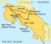 Costa Rica map - Self-drive special offer from Liberia